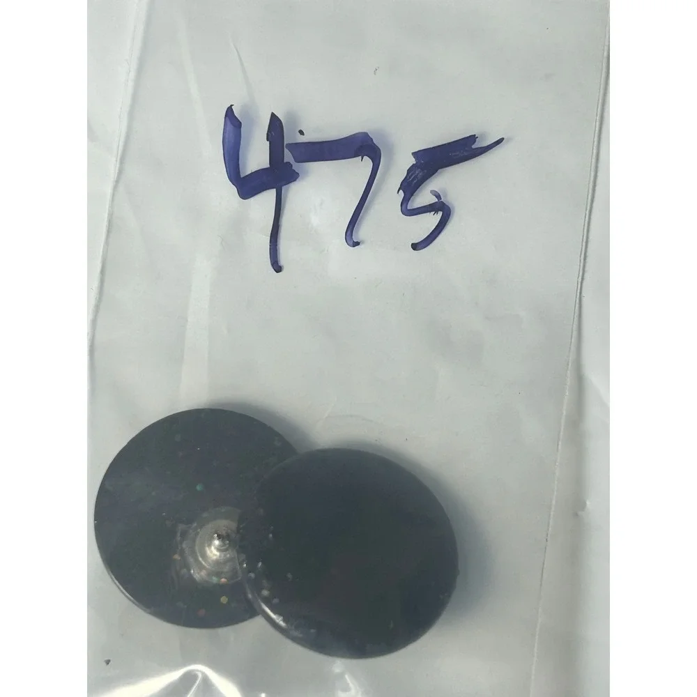 Black Glitter Round Stud Earrings Small Sparkle Rhinestone Post‎ Back